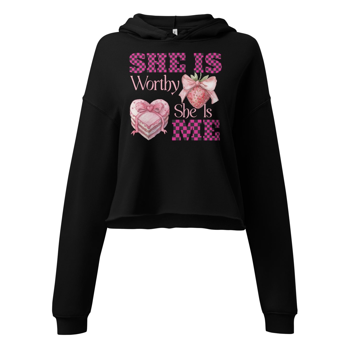 She Is Worthy She Is Me | Cropped Hoodie for Women | Black