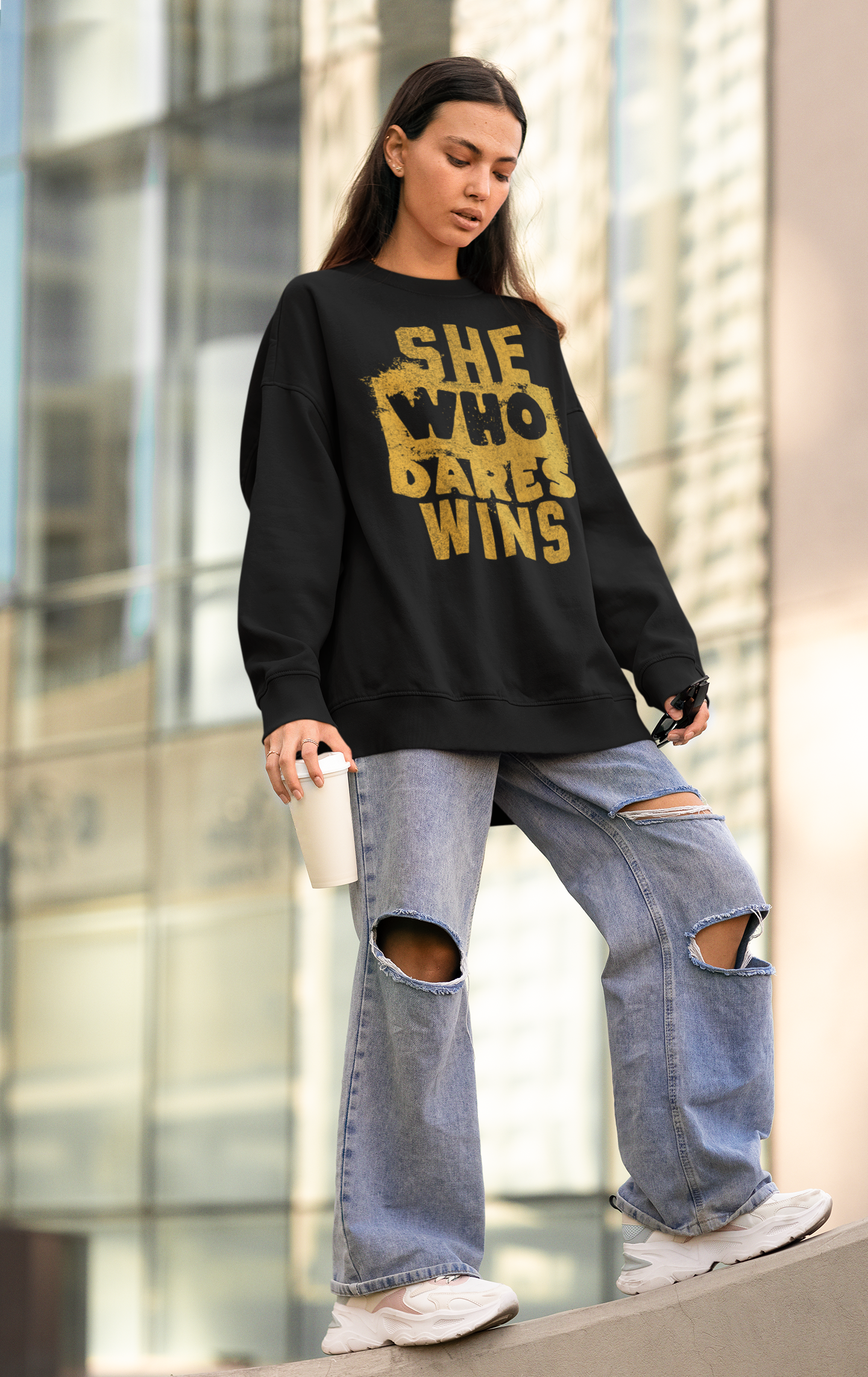 SHE WHO DARES WINS | PREMIUM CREWNECK SWEATSHIRT FOR WOMEN