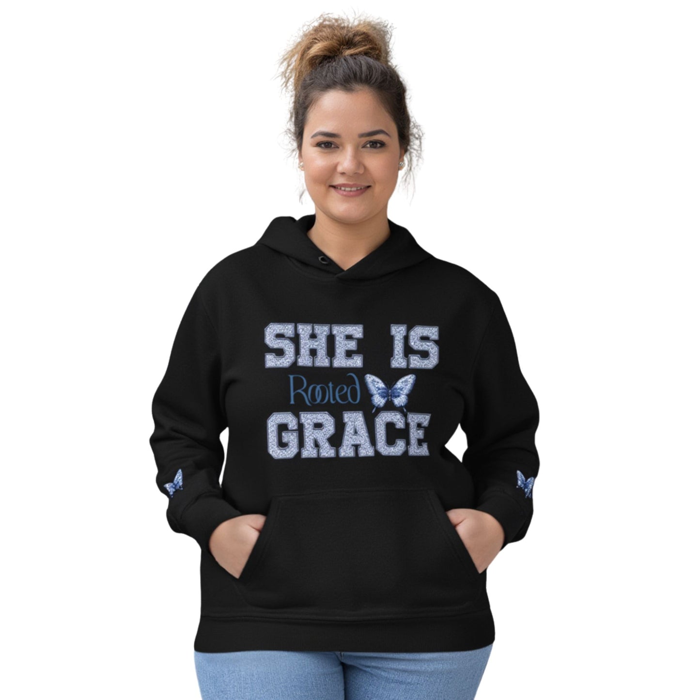 She Is Rooted In Grace | Organic Cotton Hoodie for Women | Black