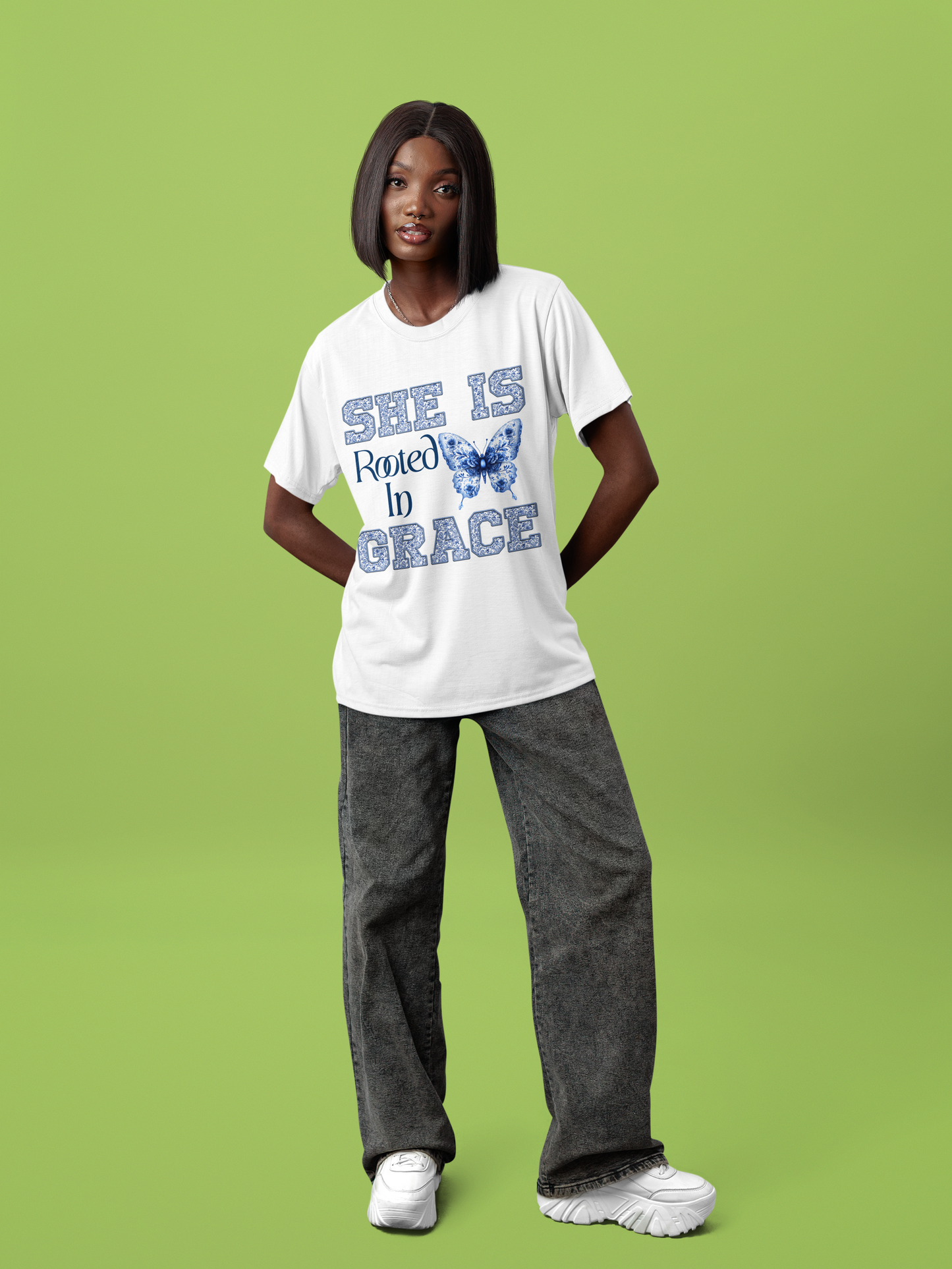SHE IS ROOTED IN GRACE | ORGANIC COTTON CREWNECK T-SHIRT