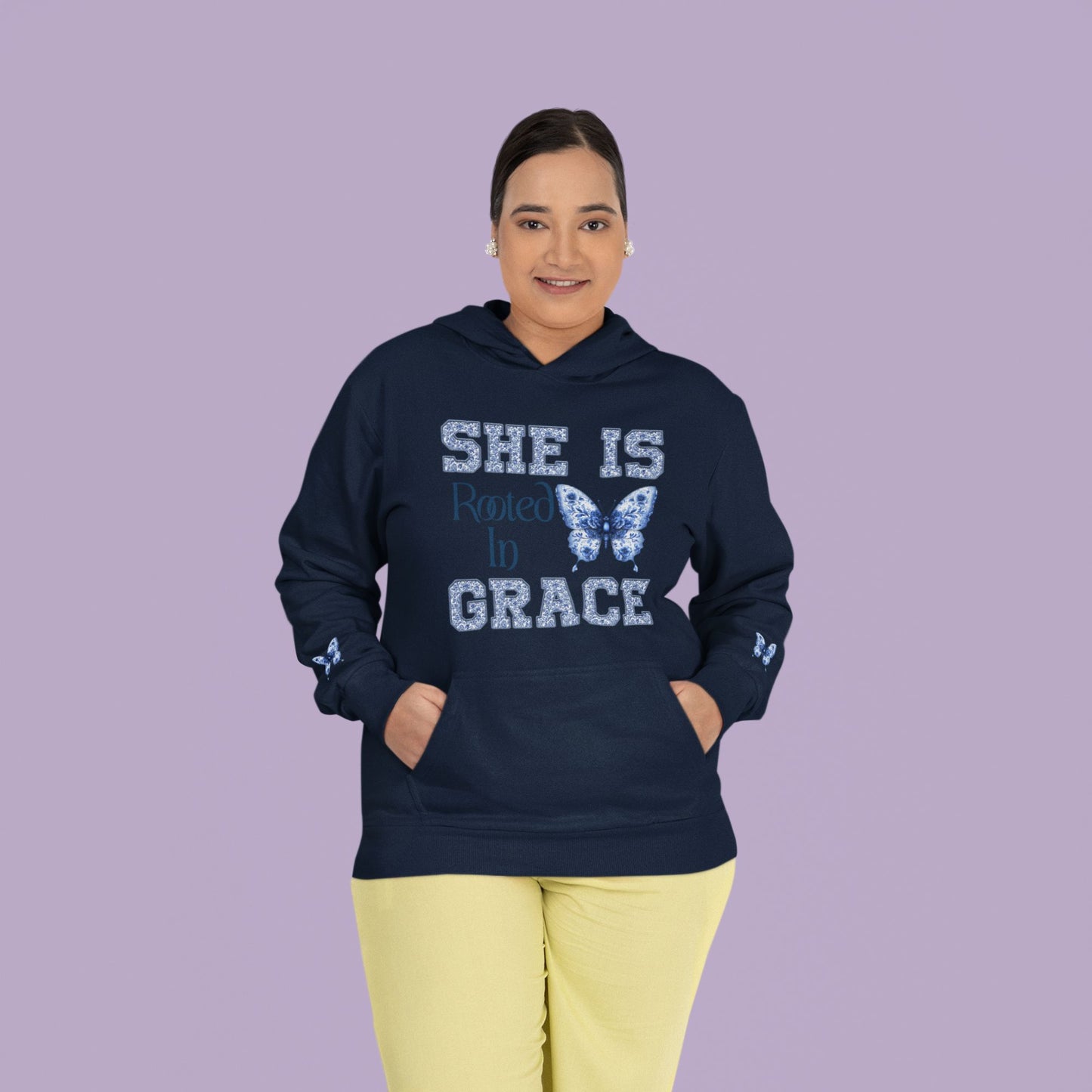 She Is Rooted In Grace | Organic Cotton Hoodie for Women | Navy