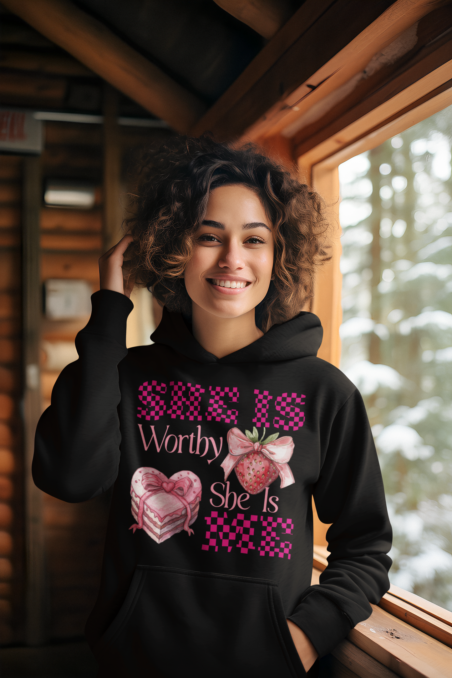 She Is Worthy, She Is Me | Organic Cotton Hoodie for Women | Black