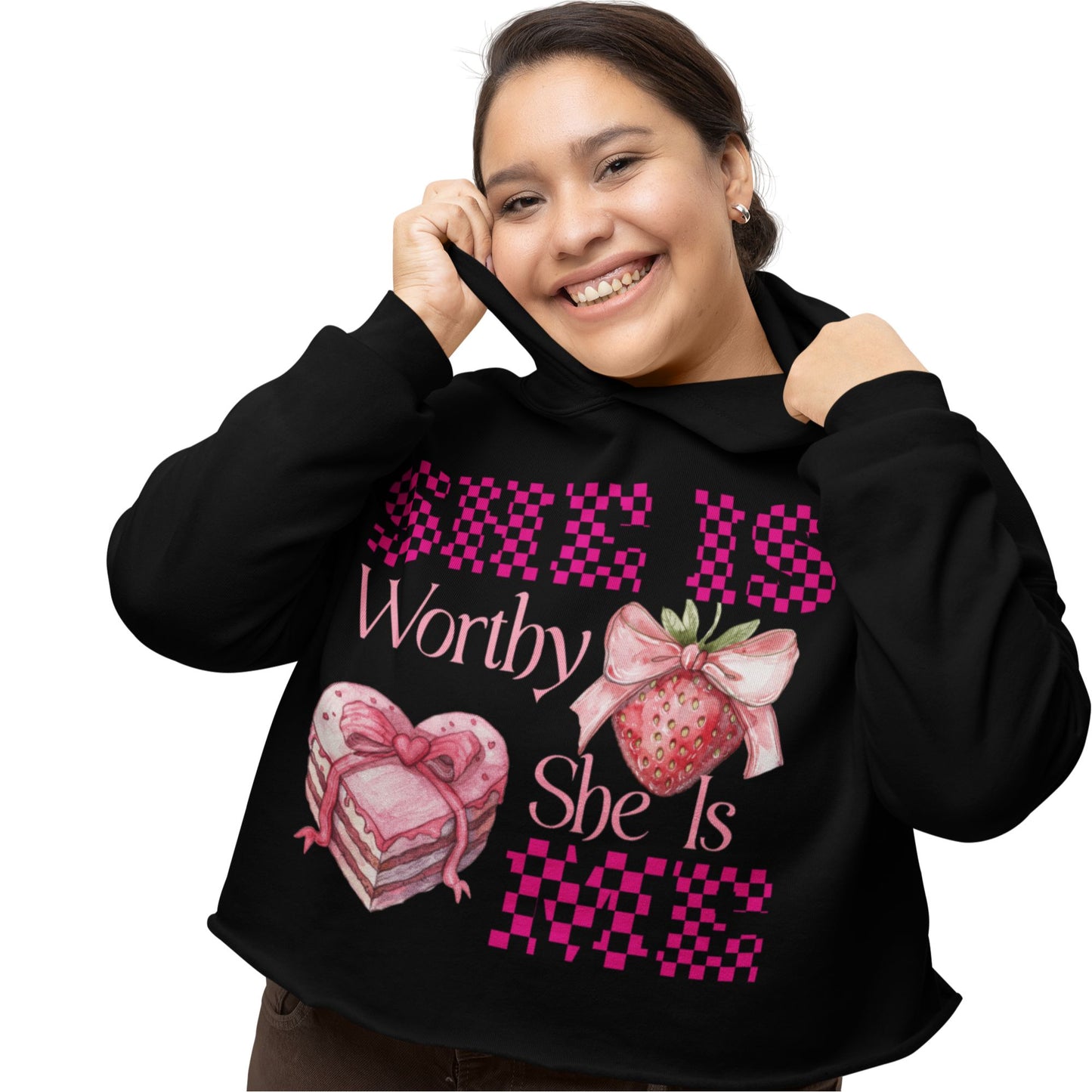 She Is Worthy She Is Me | Cropped Hoodie for Women | Black