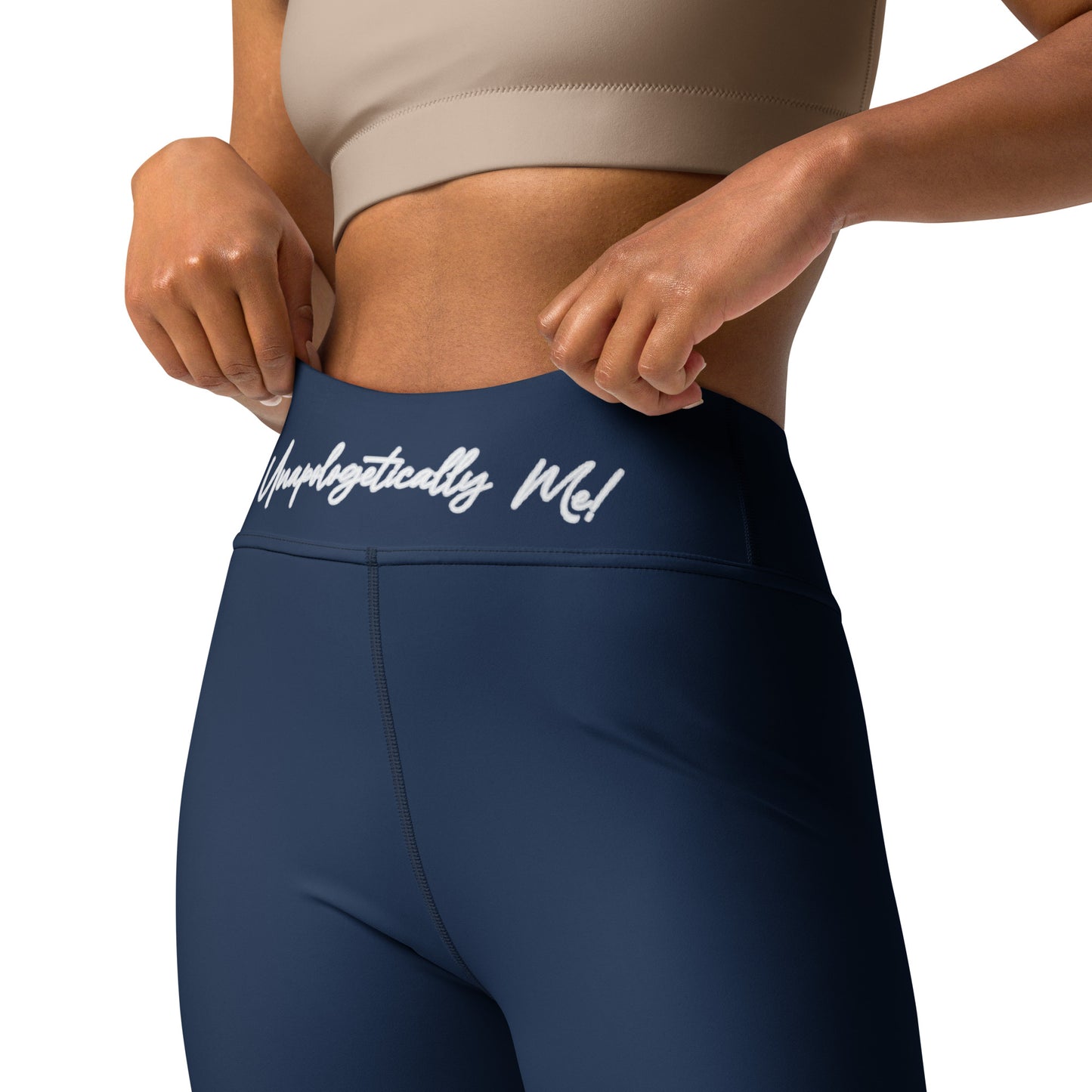 Unapologetically Me Blue Yoga Leggings front view.