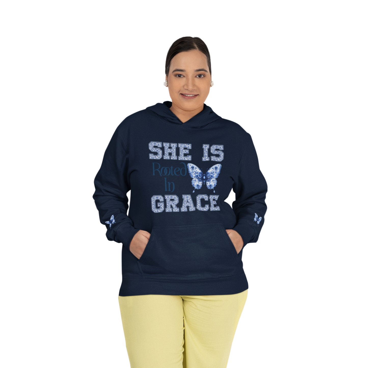 She Is Rooted In Grace | Organic Cotton Hoodie for Women | Navy