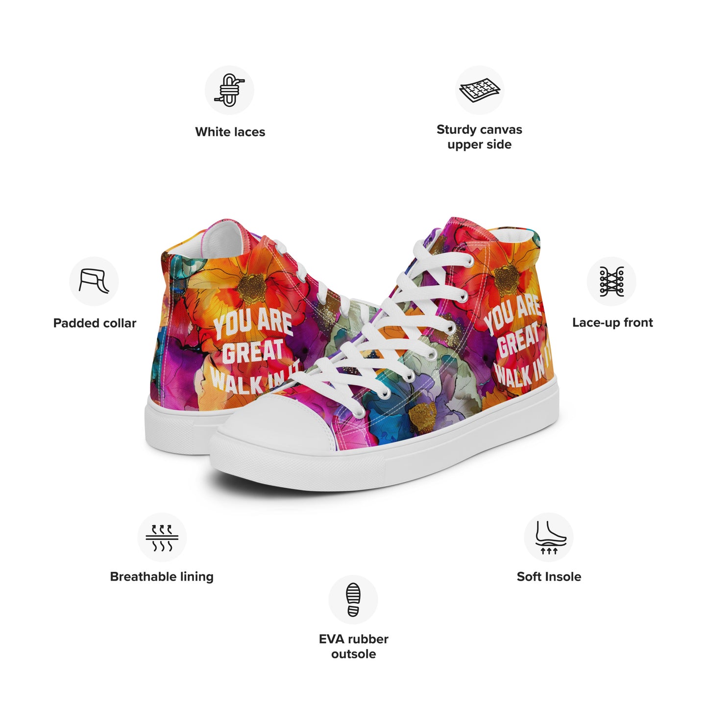 You Are Great Women's High-top fashion sneakers left front view.