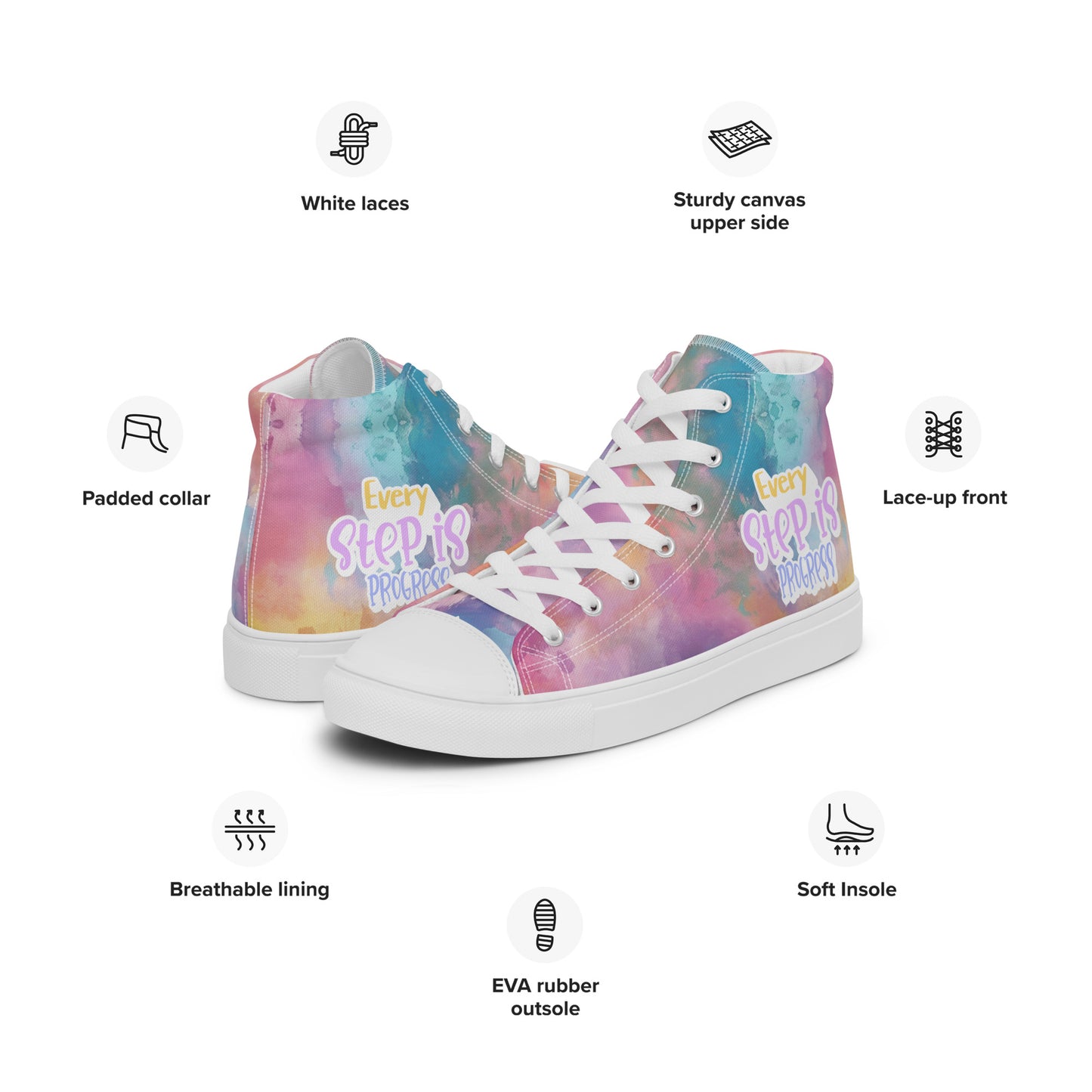 Every Step Is Progress Women's High Top Fashion Sneakers.