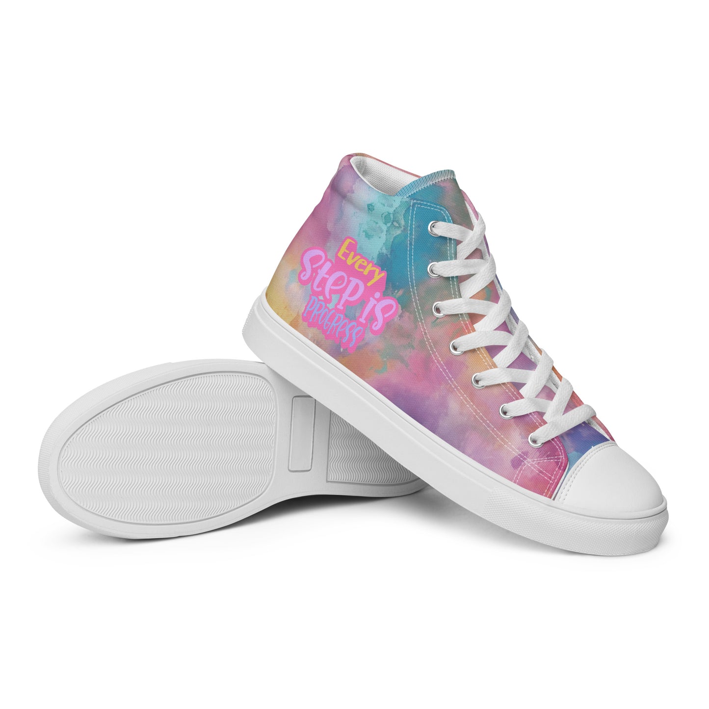 Every Step Is Progress Women's Pink High Top Sneakers.