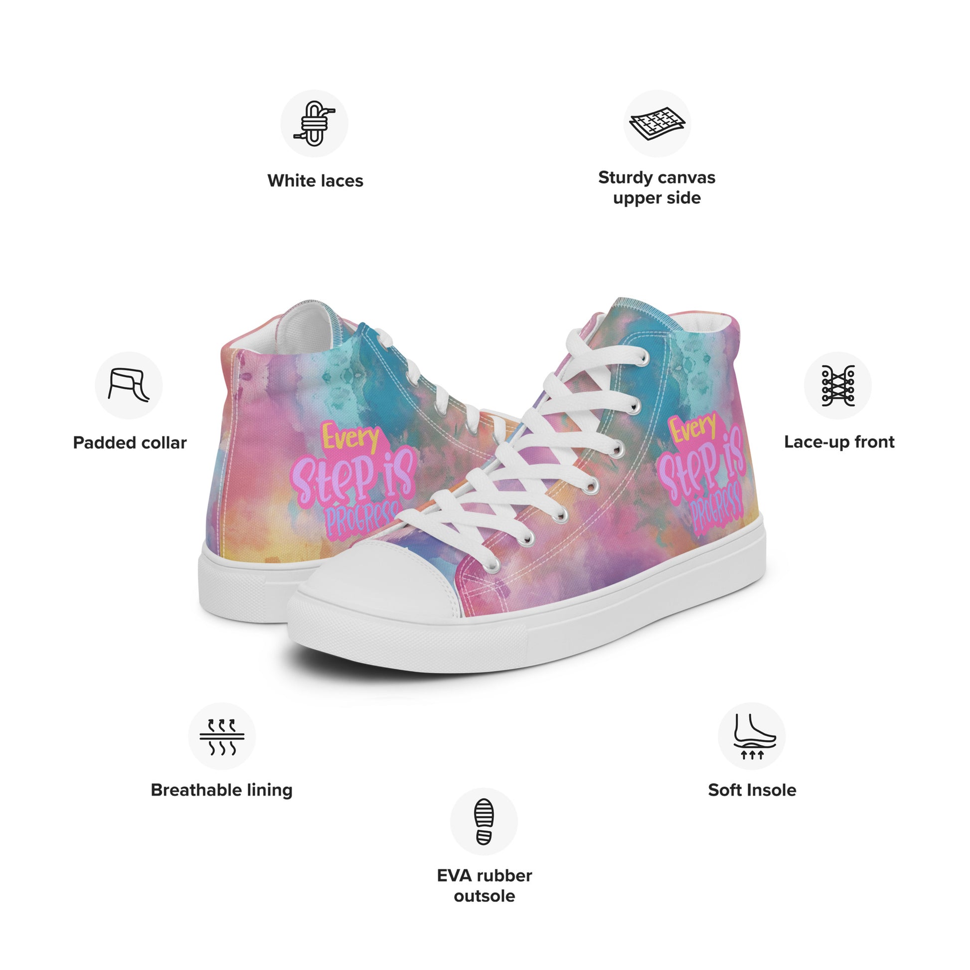 Every Step Is Progress Women's Pink High Top Sneakers.