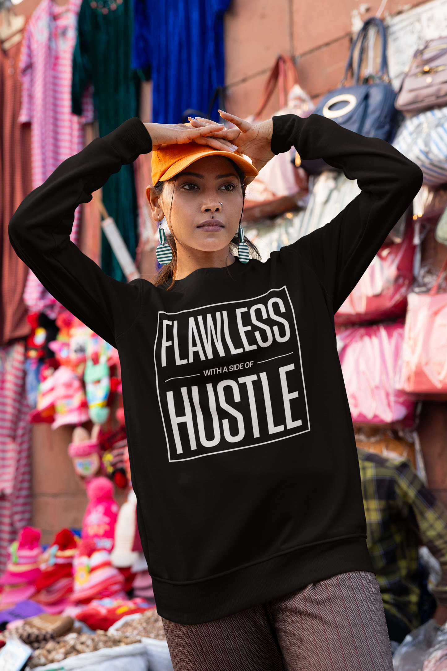 FLAWLESS WITH A SIDE OF HUSTLE | PREMIUM CREWNECK SWEATSHIRT FOR WOMEN