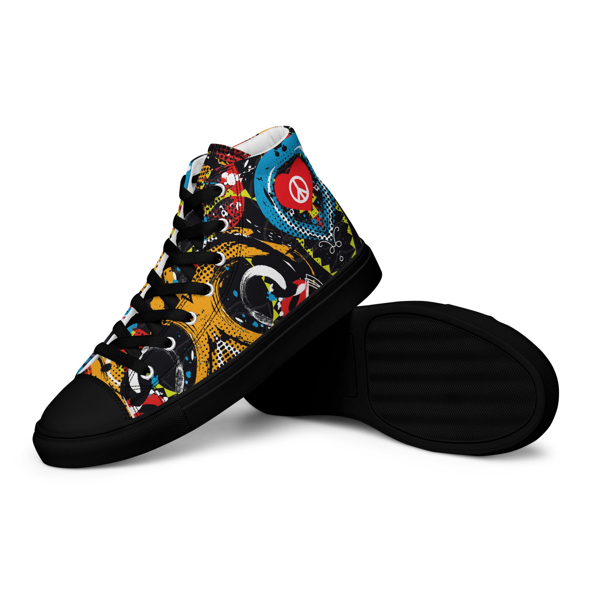 Peace and Love Women's Black High-Top Sneakers.