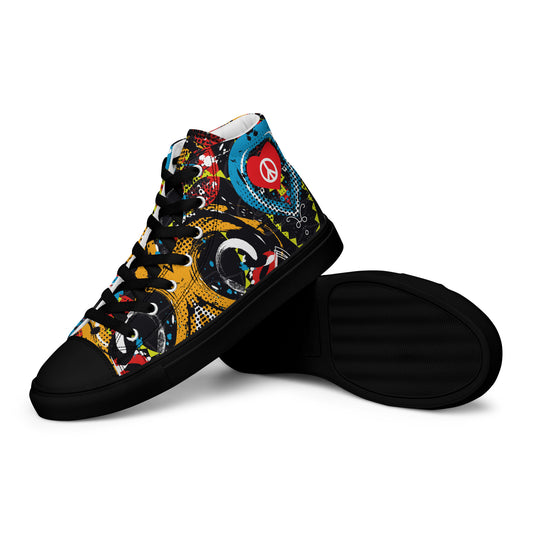 Peace and Love Women's Black High-Top Sneakers.