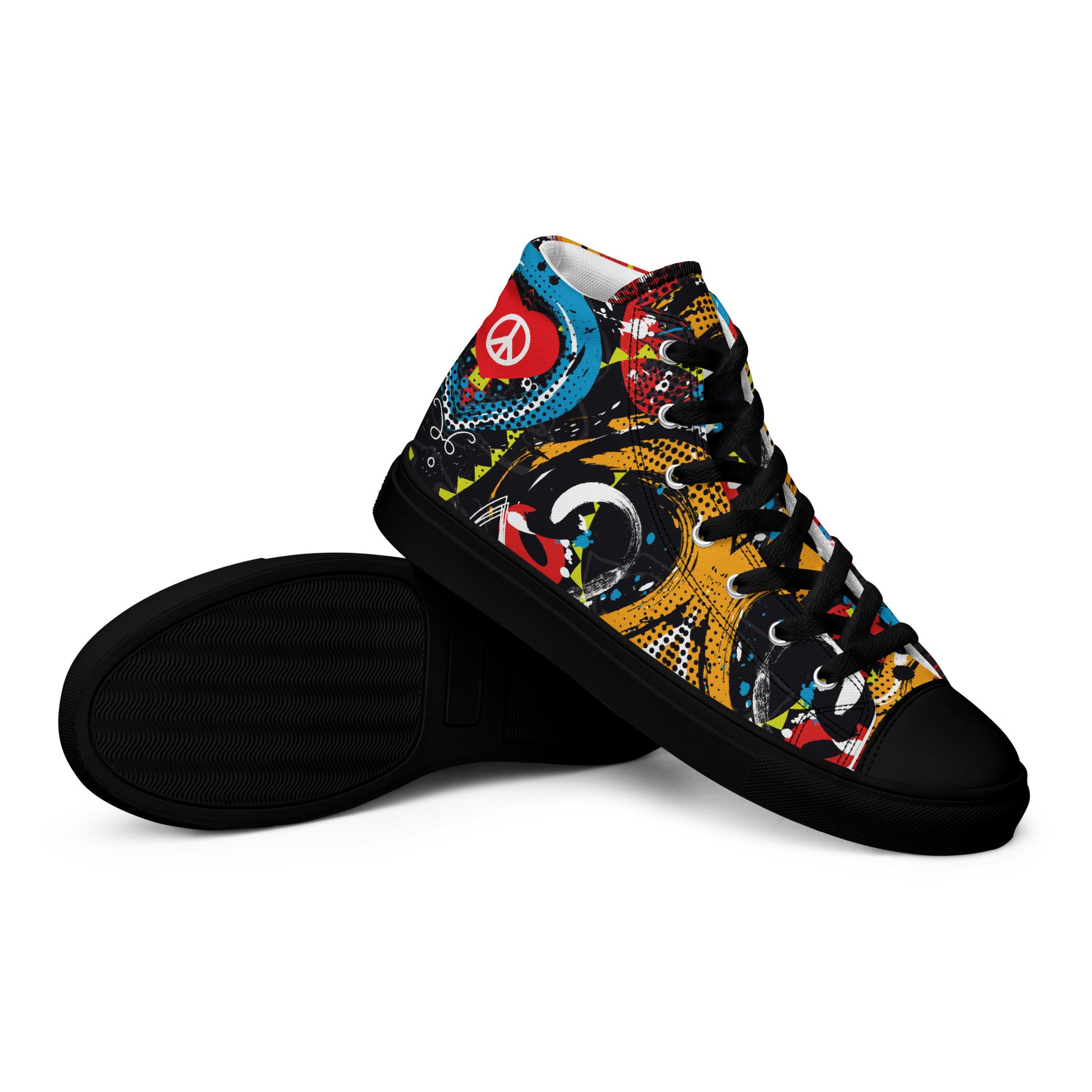 Peace and Love Women's Black High-Top Sneakers.