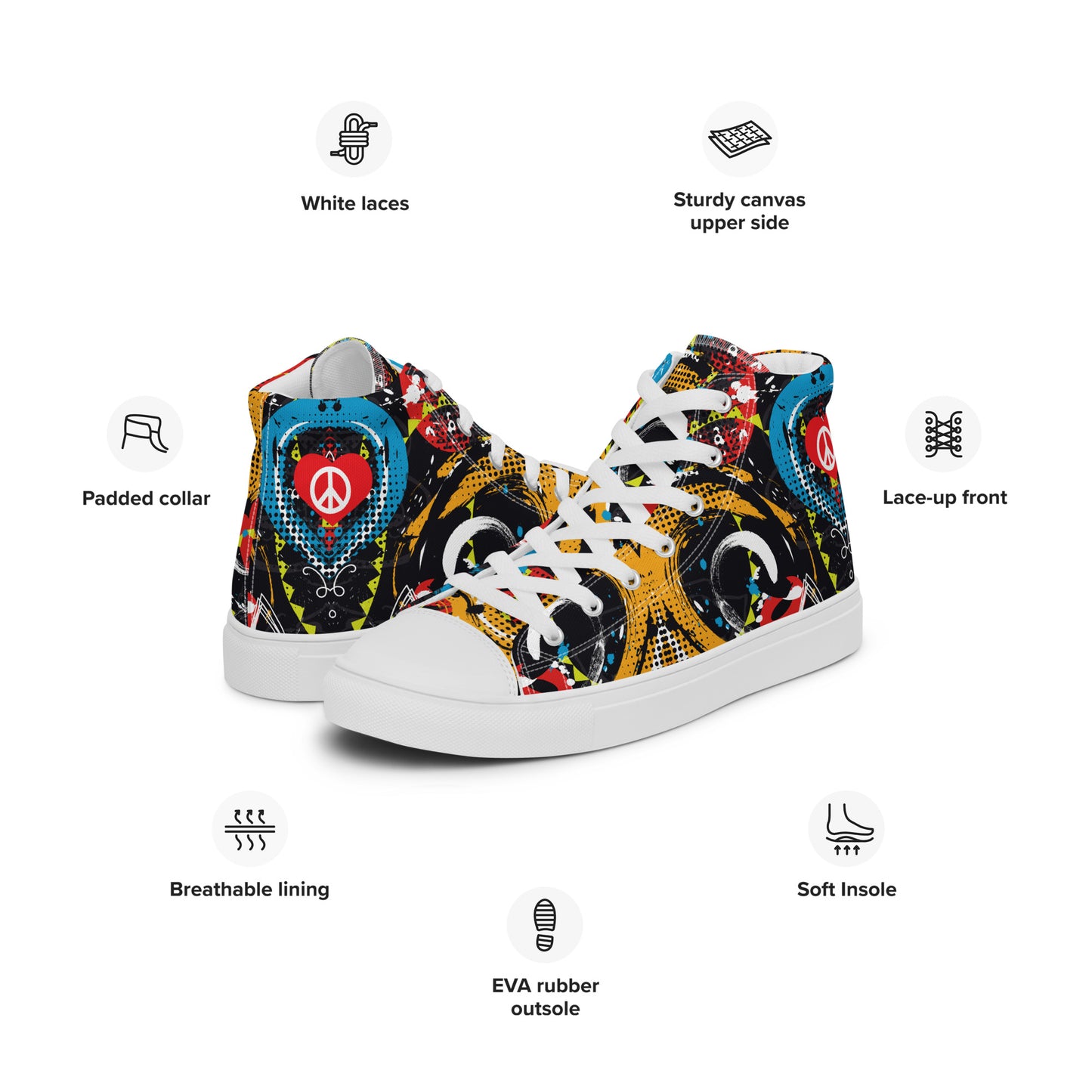 Peace and Love Women's High-Top Fashion Sneakers.
