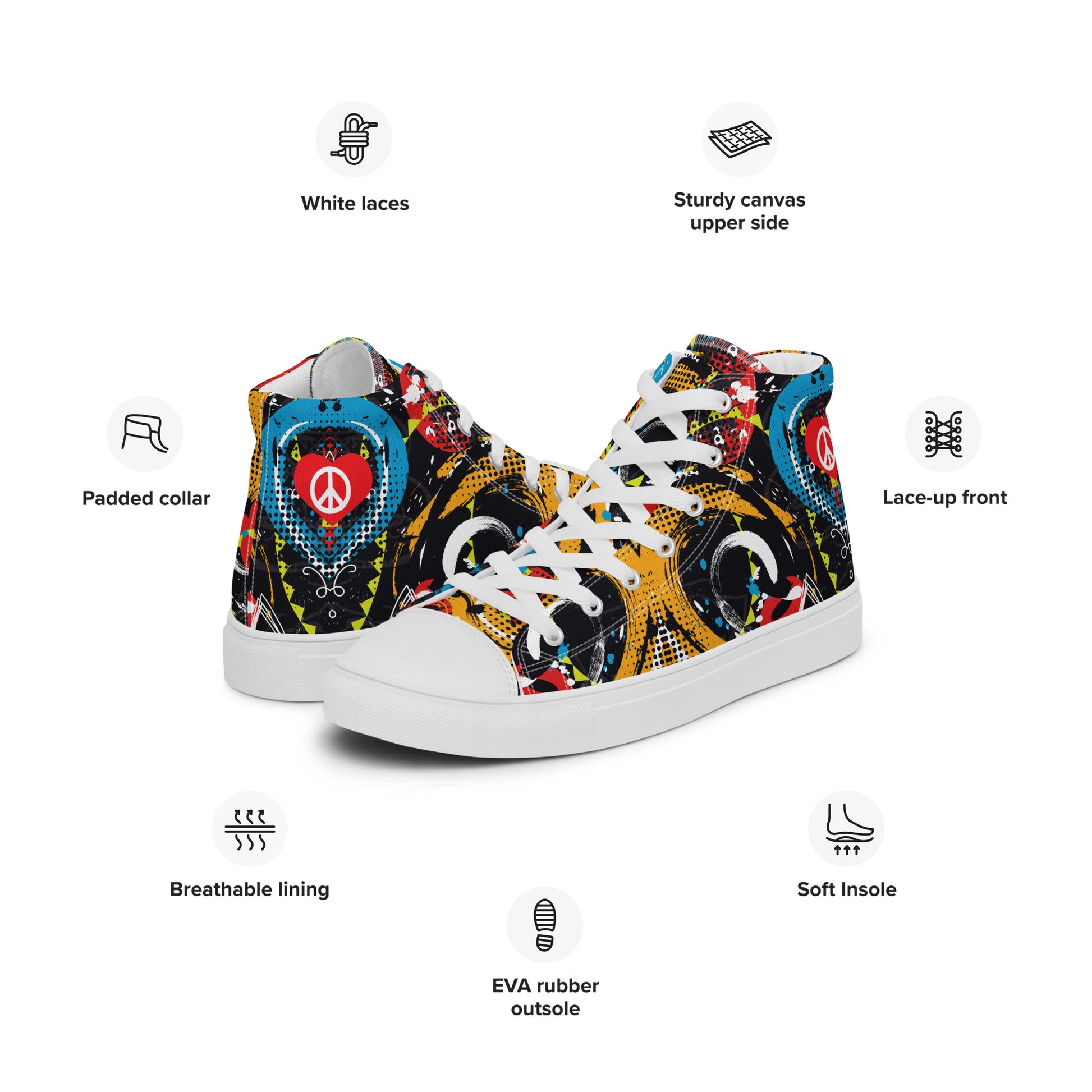 Peace and Love Women's High-Top Fashion Sneakers.
