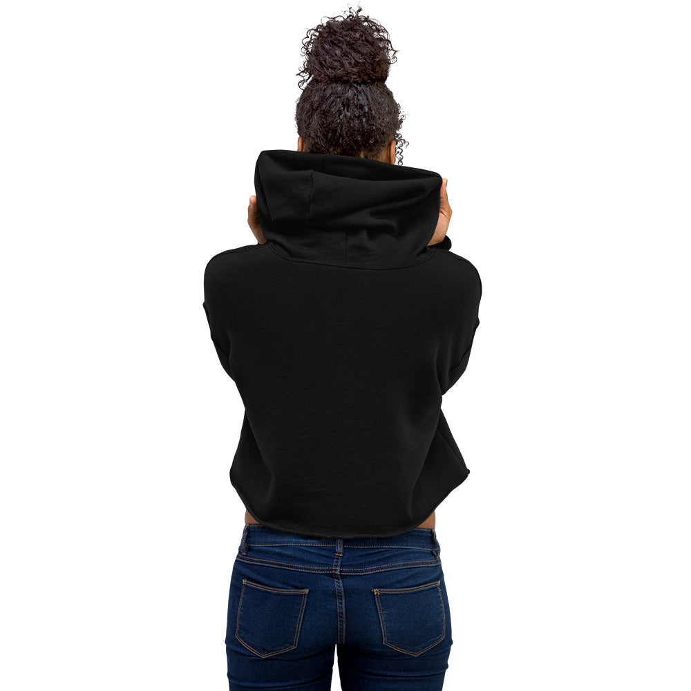She Knows Her Worth Black Cropped Hoodie for Women back view.