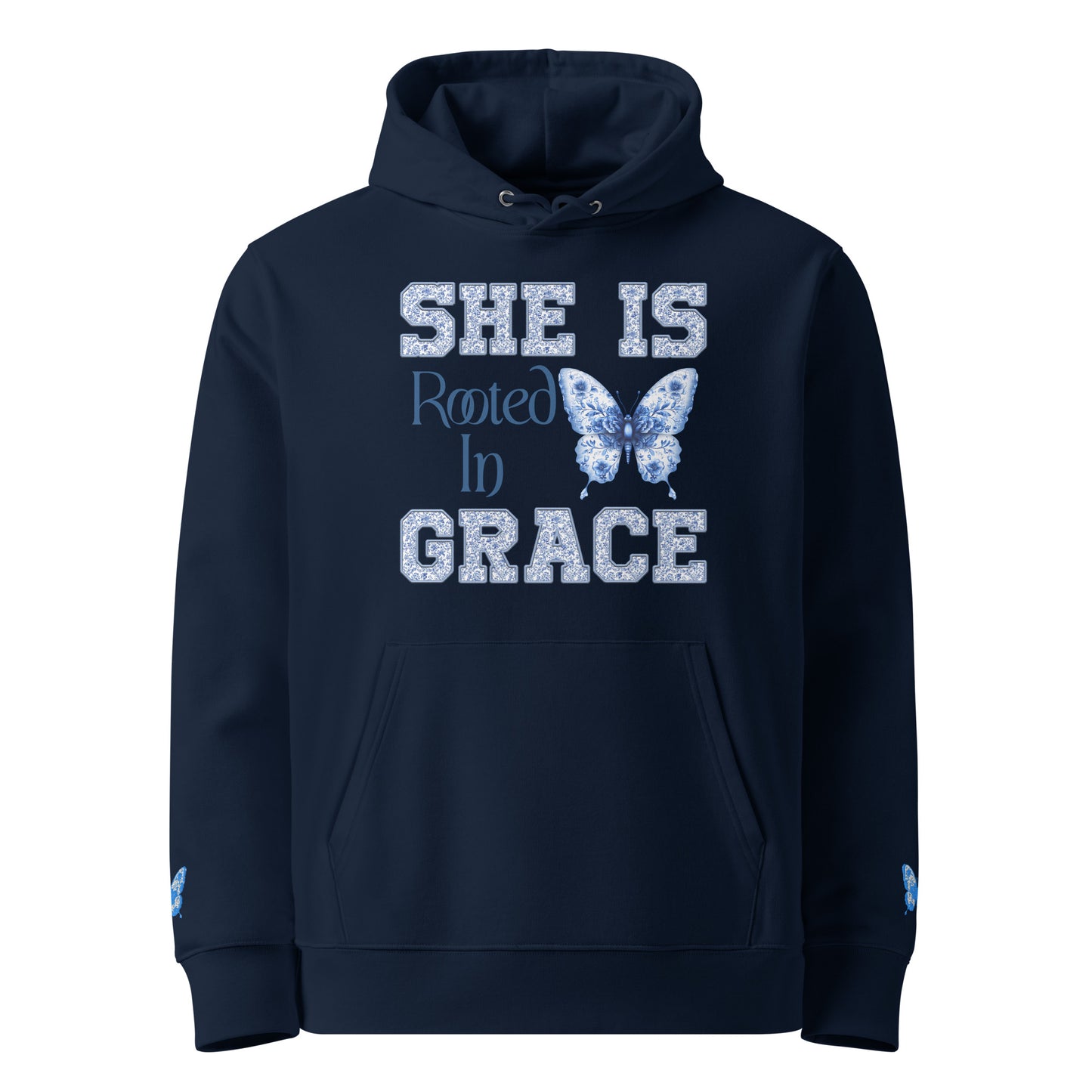 She Is Rooted In Grace | Organic Cotton Hoodie for Women | Navy
