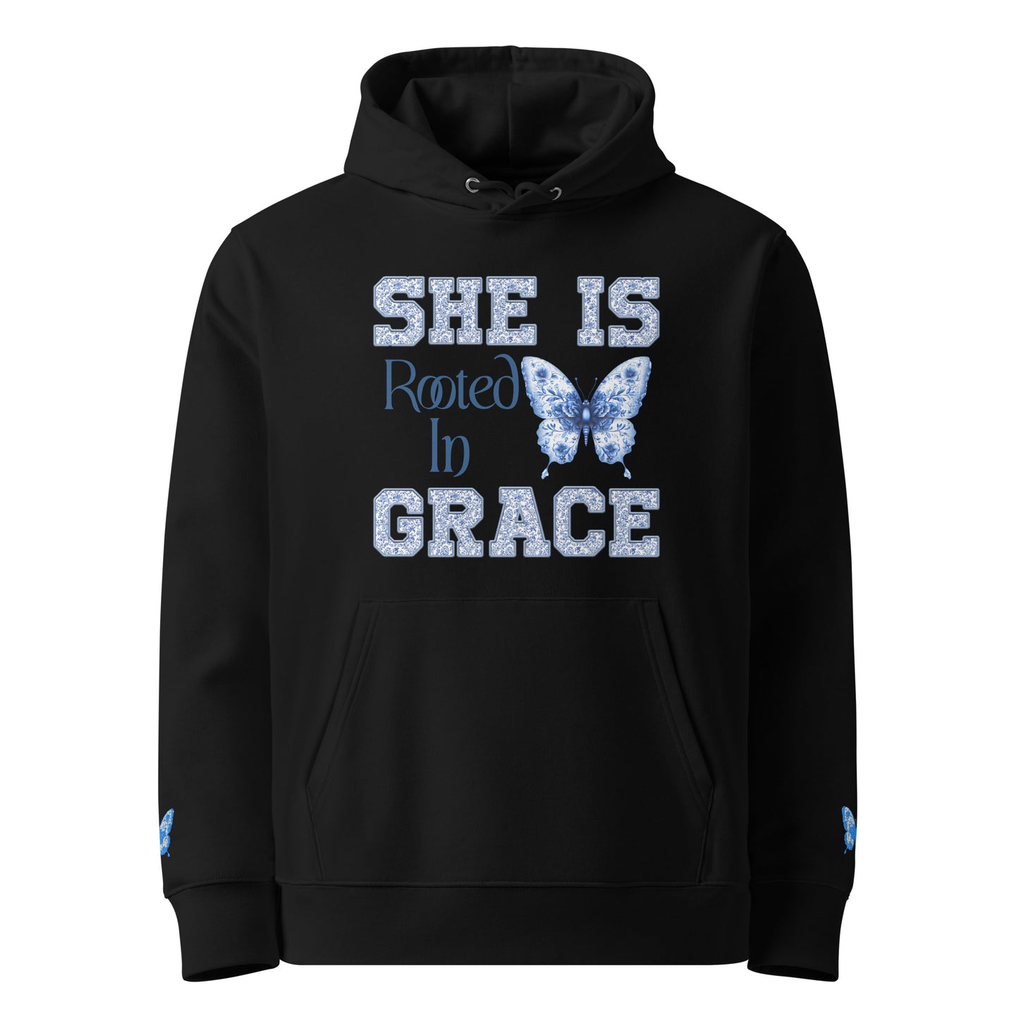 She Is Rooted In Grace | Organic Cotton Hoodie for Women | Black