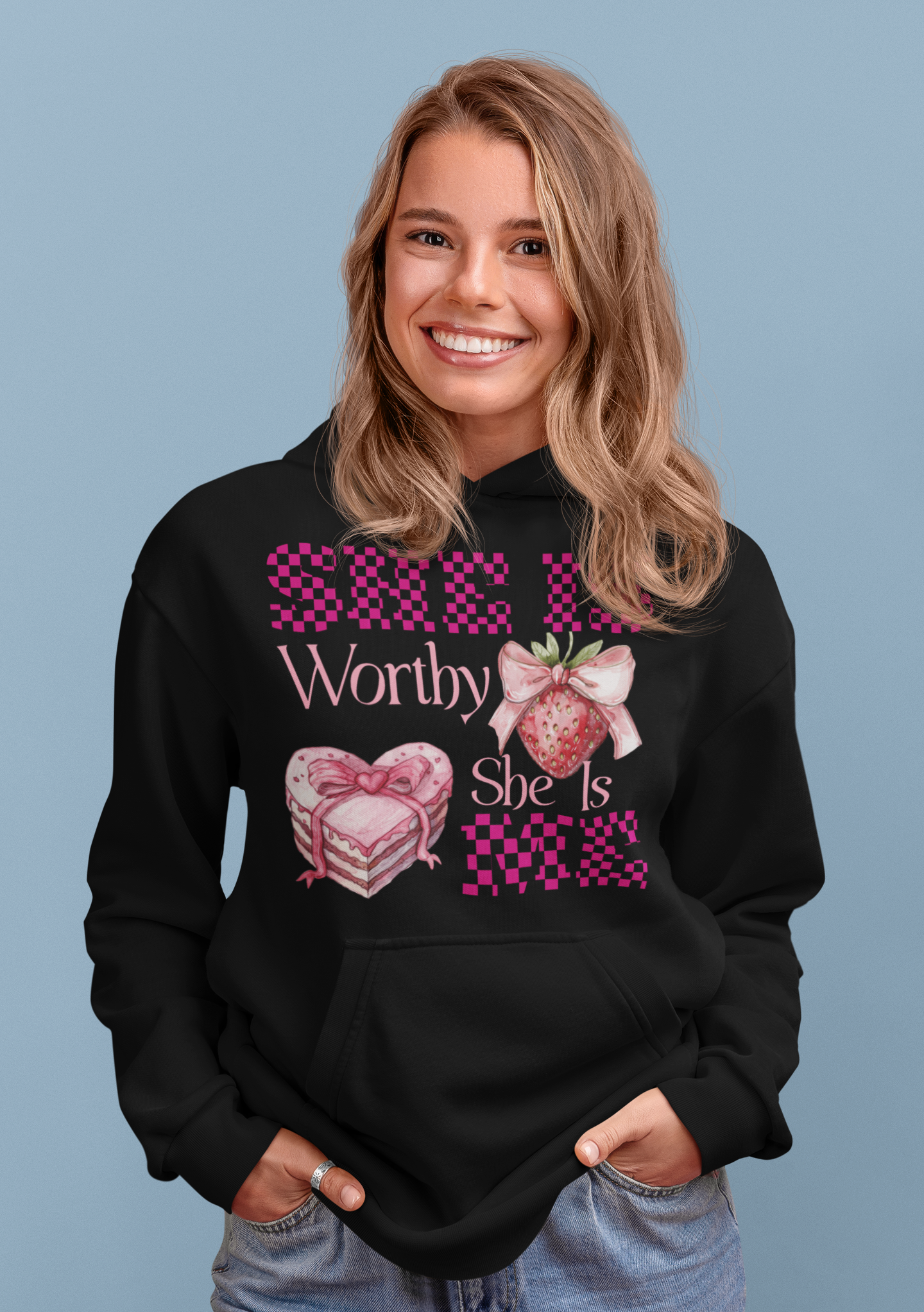 She Is Worthy, She Is Me | Organic Cotton Hoodie for Women | Black