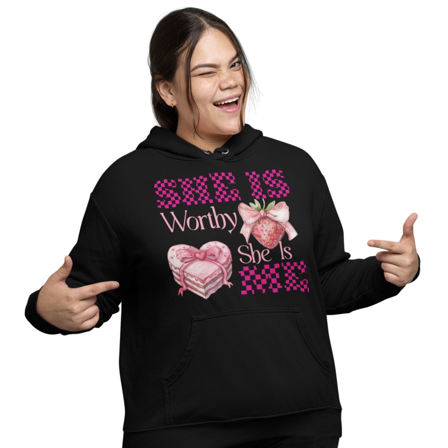 She Is Worthy, She Is Me | Organic Cotton Hoodie for Women | Black