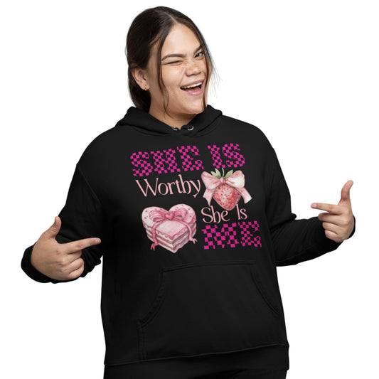 She Is Worthy, She Is Me | Organic Cotton Hoodie for Women | Black