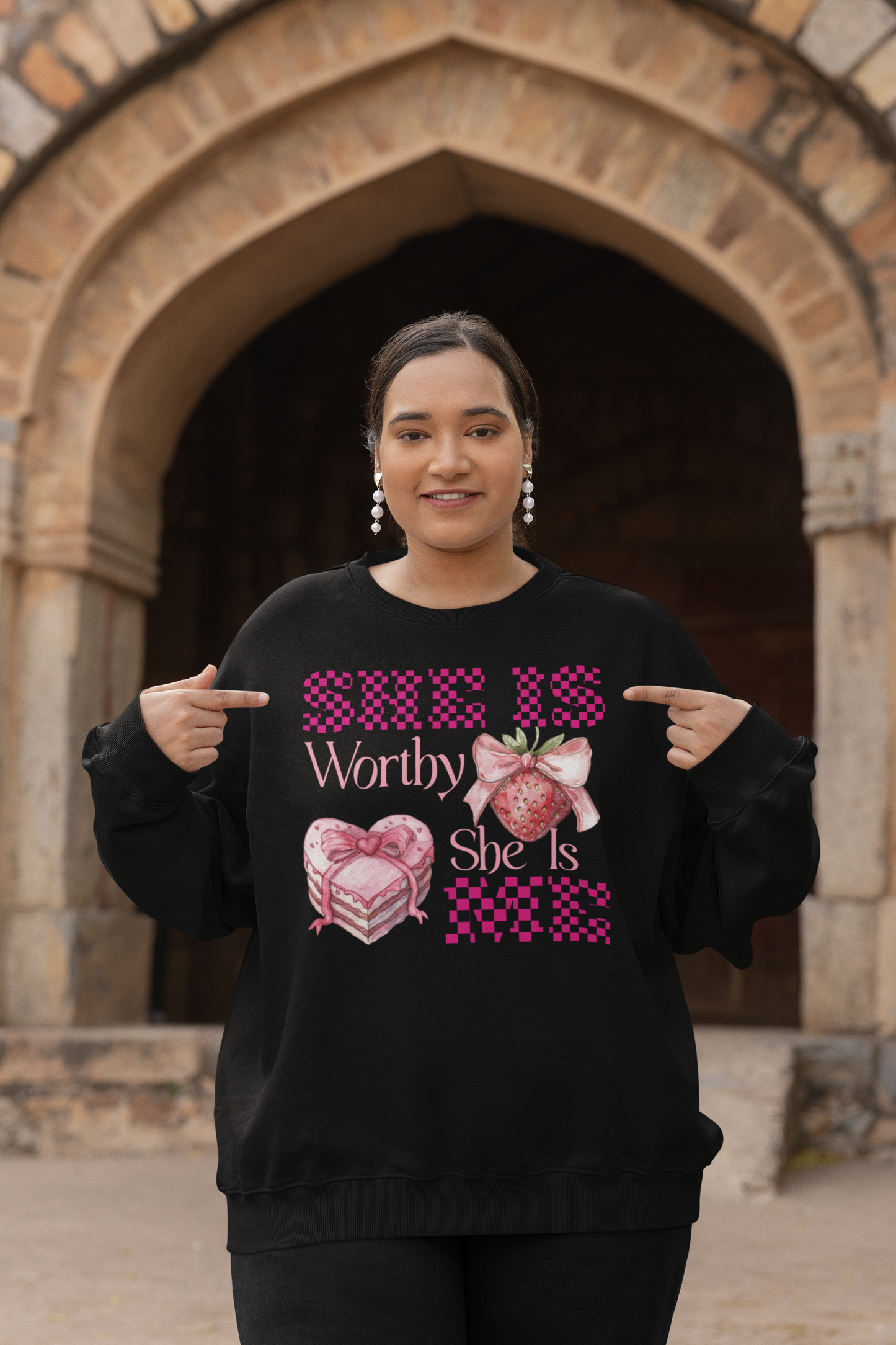 SHE IS WORTHY SHE IS ME | PREMIUM CREWNECK SWEATSHIRT FOR WOMEN