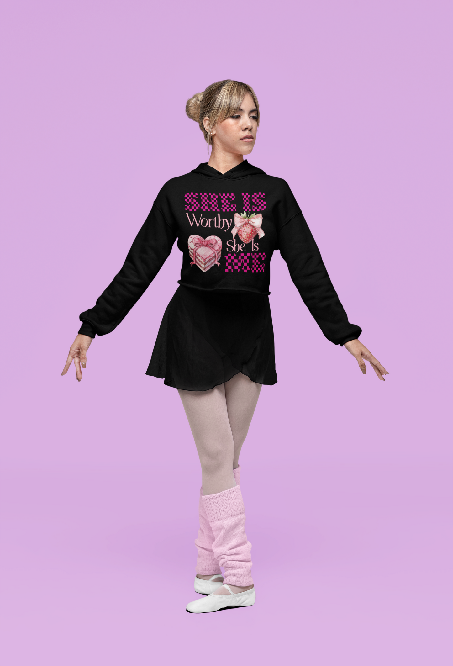 She Is Worthy She Is Me | Cropped Hoodie for  Women | Black