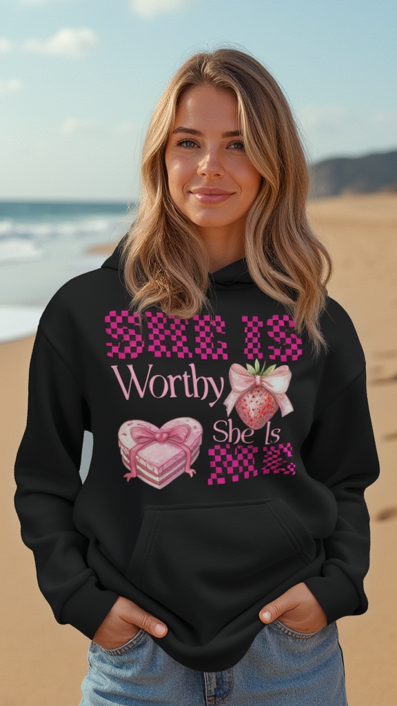 She Is Worthy, She Is Me | Organic Cotton Hoodie for Women | Black
