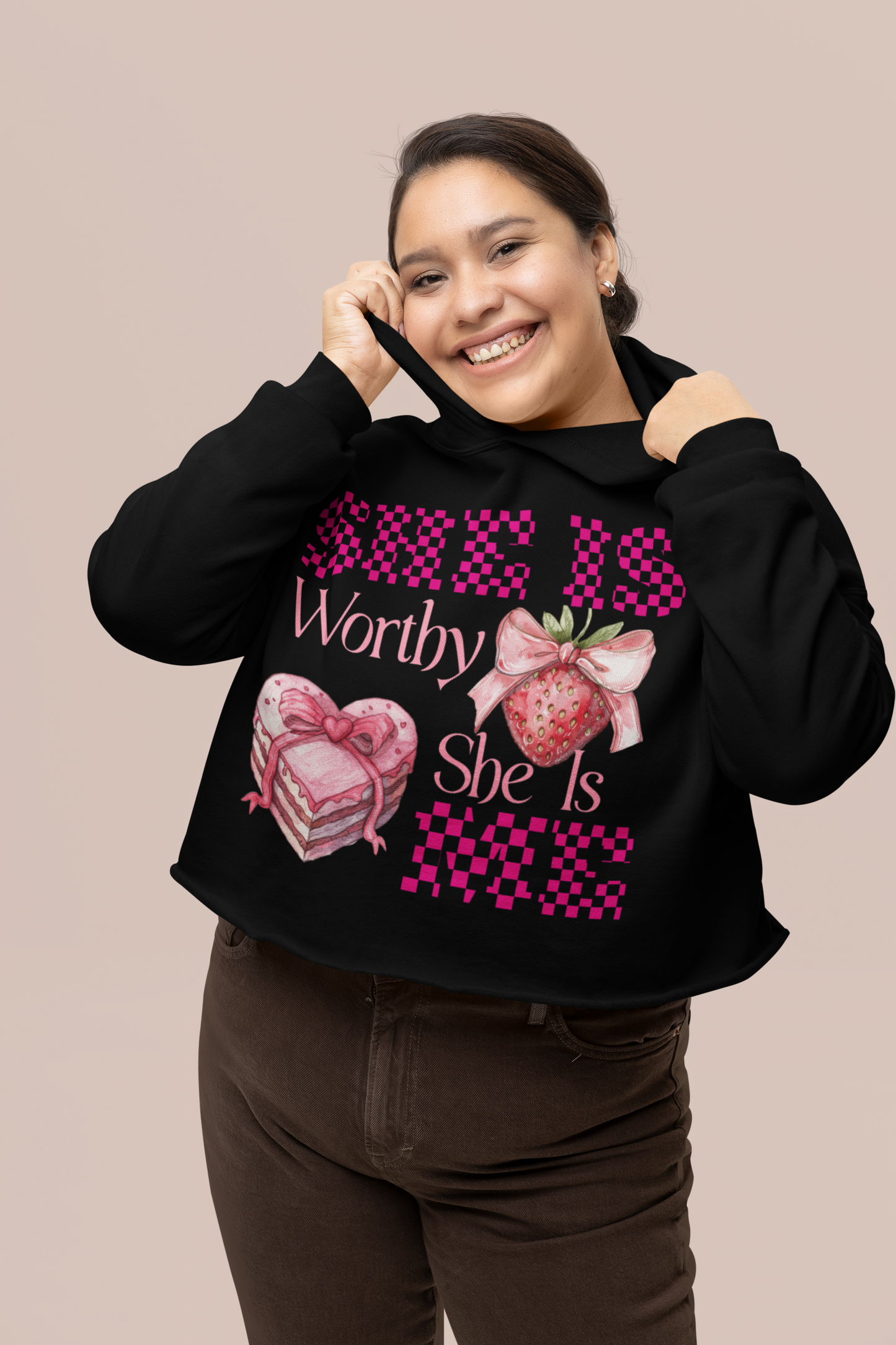 She Is Worthy She Is Me | Cropped Hoodie for  Women | Black
