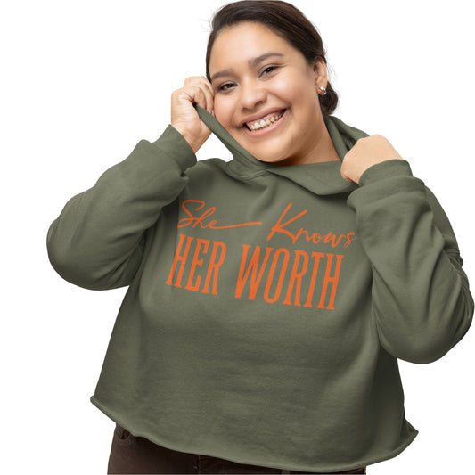 She Knows Her Worth Green Cropped Hoodie for Women