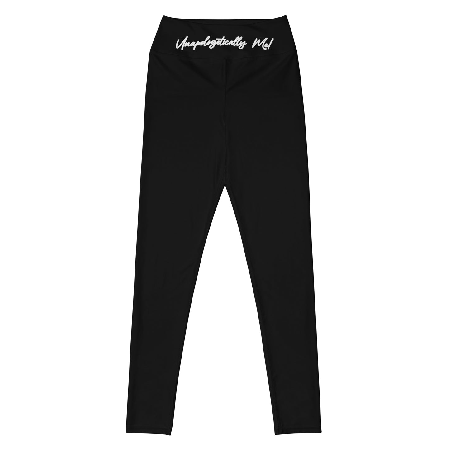 Unapologetically Me Black Yoga leggings front view on white background.