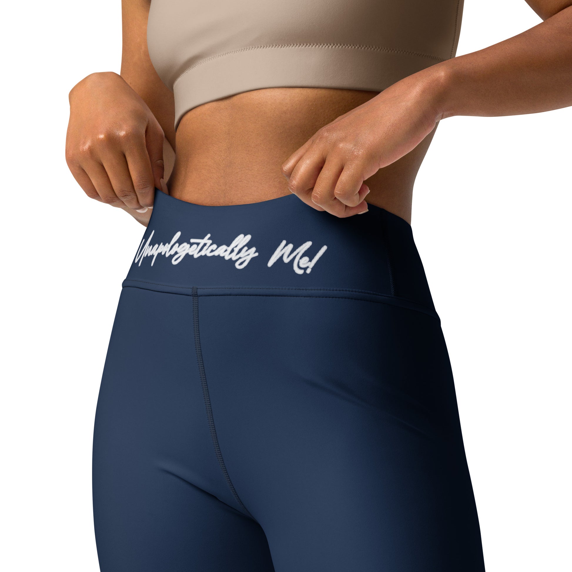 Unapologetically Me Blue Yoga Leggings front view.