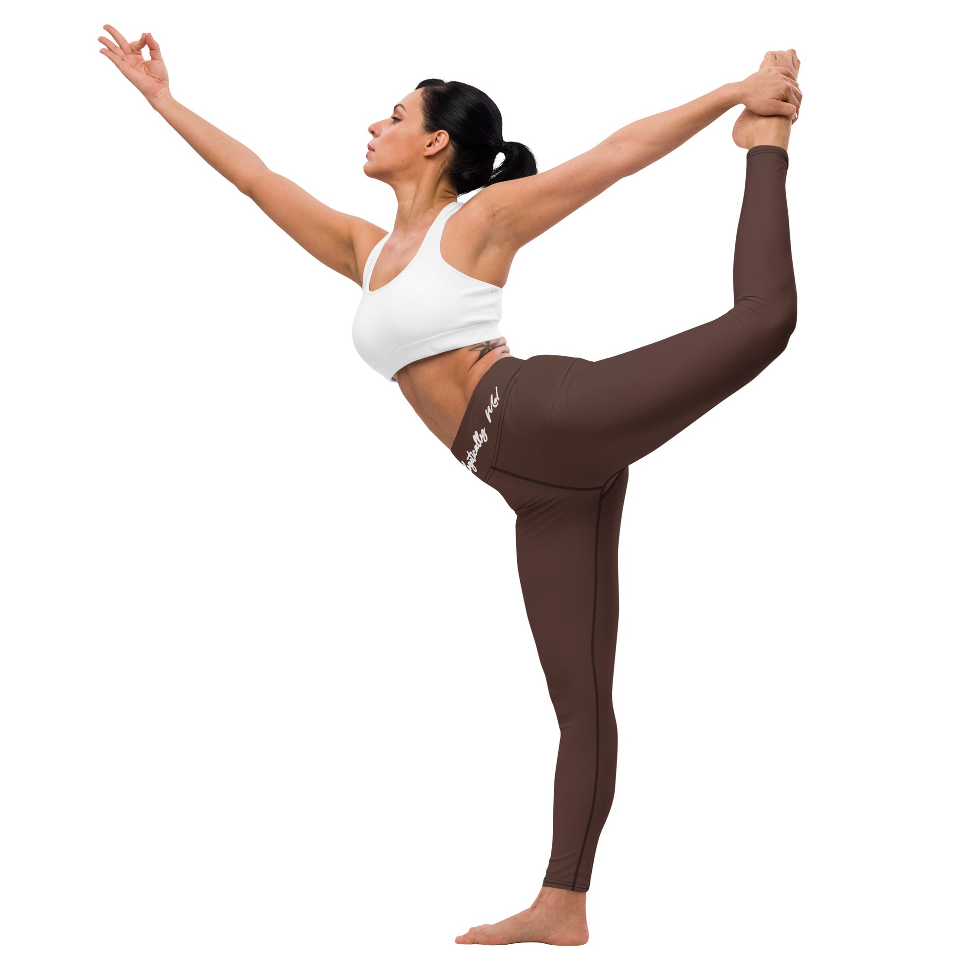 Unapologetically Me Brown Yoga Leggings front left view lifestyle.